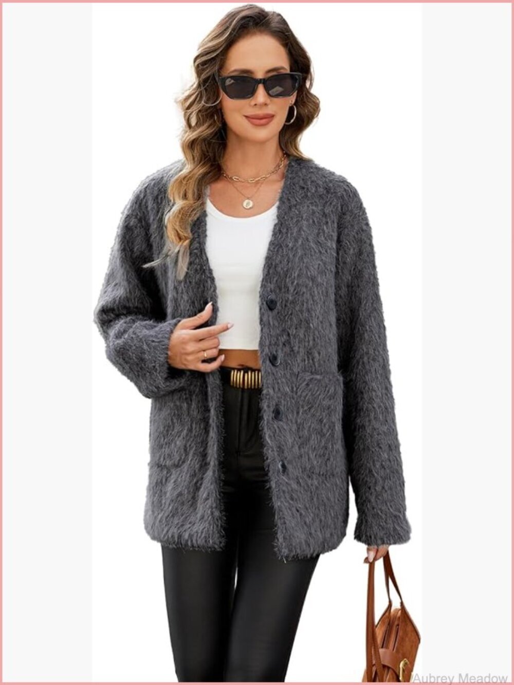 Oversized Faux Fur Coat Long Sleeve Open Front Cardigan Button Down Winter